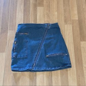 Zip Up Medium Blue Jean Skirt with Gold Accents